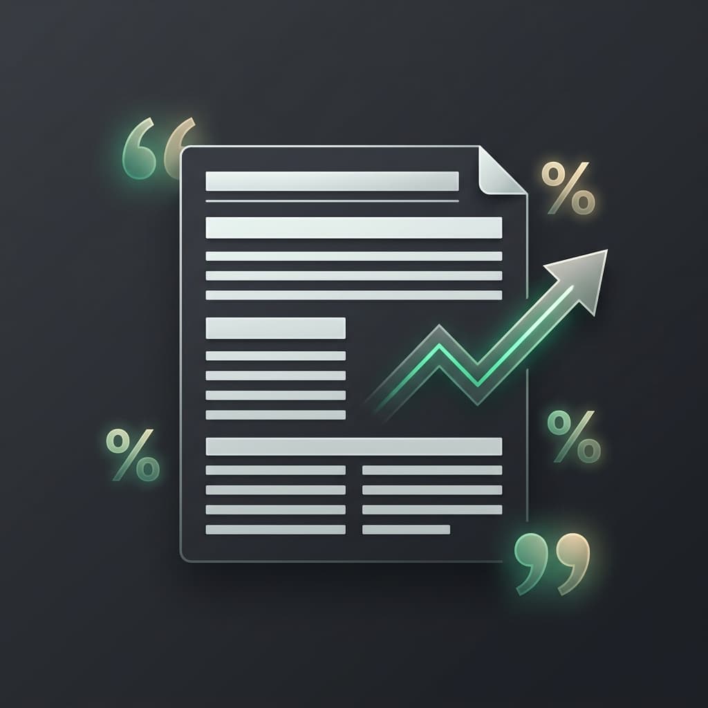 A structured document with upward-trending growth arrow and quote marks.